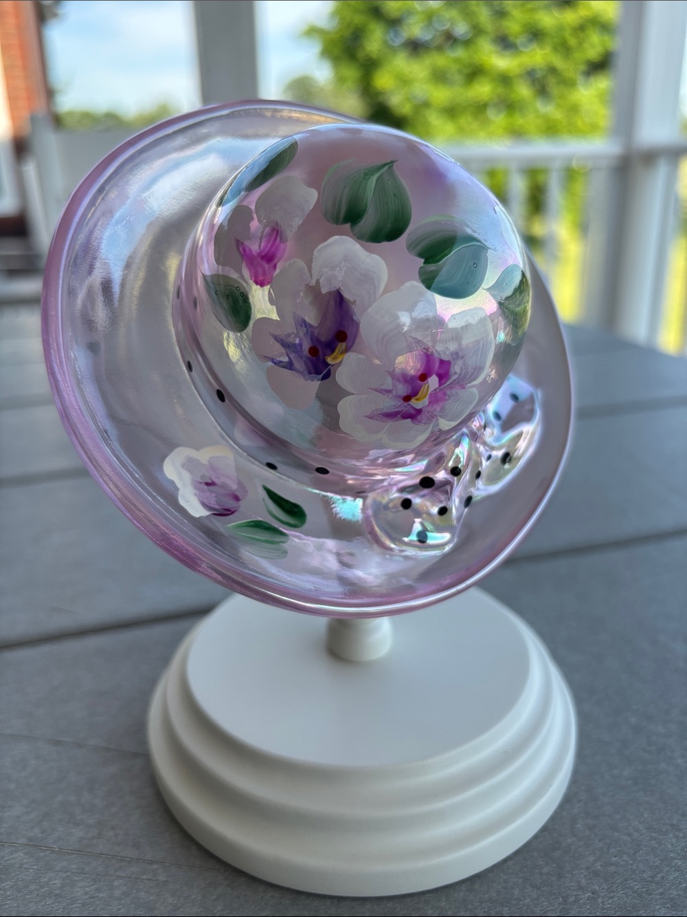 Fenton Pink Chiffon Hand-Painted by B Williams  glass floral hat perfect cond.